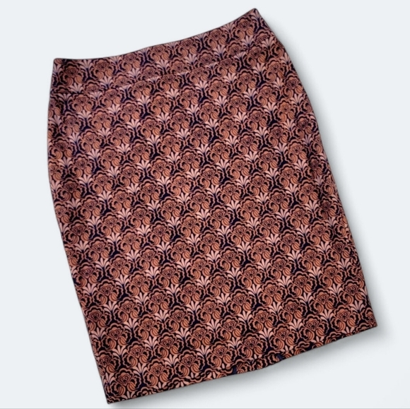 LOFT Blue and Brown Orange Patterned Career Straight Skirt Size 6 - Picture 1 of 13